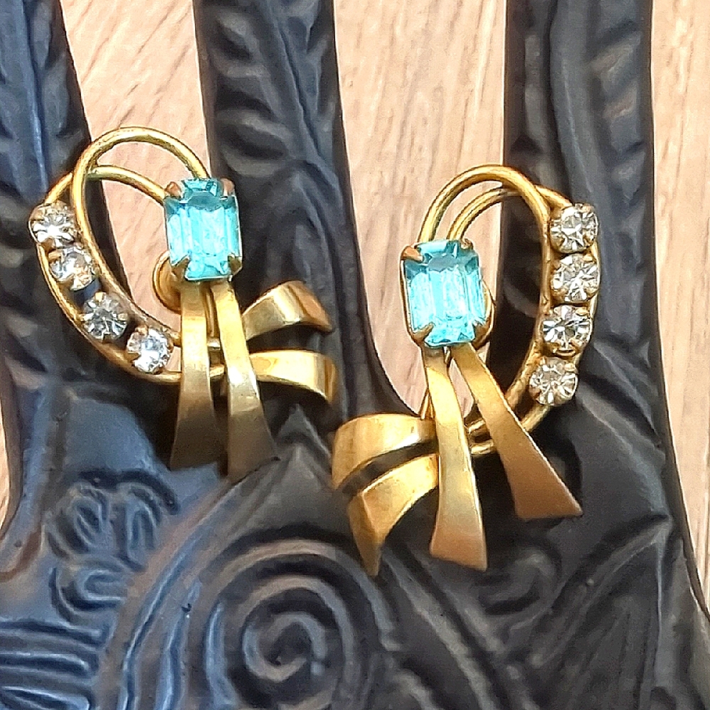 Vintage M&S Gold Filled Rhinestone Screw Back Earrings
